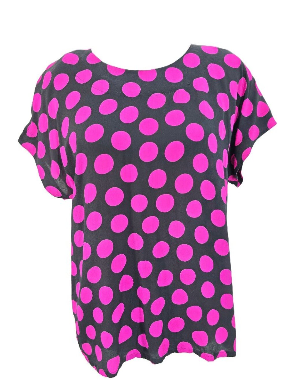 Vintage Escada Black Pink Polkadot 100% Silk Blouse Women Size M